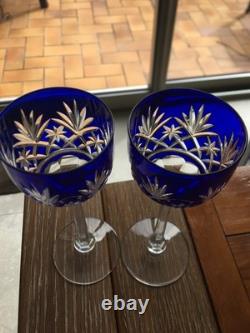 Lot 2 Verres Porto Cristal Saint Louis Modele Massenet Bleu Ht 16.6 CM