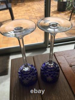 Lot 2 Verres Porto Cristal Saint Louis Modele Massenet Bleu Ht 16.6 CM