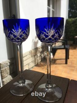 Lot 2 Verres Porto Cristal Saint Louis Modele Massenet Bleu Ht 16.6 CM