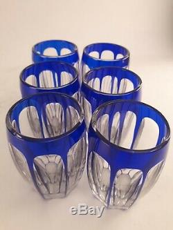 Lot 6 Verres à liqueur cristal bleu pans coupés Baccarat Saint Louis