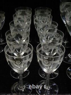 Lot Série Saint Louis Service 28 Verres Cristal Modele Manon Style Empire Glass