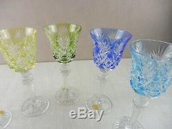 Lot de 6 anciens verres en cristal taillé, de couleur, Saint Louis Baccarat