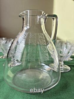 Lot de 6 verres à eau + pichet gravé en cristal Baccarat Saint Louis