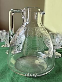 Lot de 6 verres à eau + pichet gravé en cristal Baccarat Saint Louis
