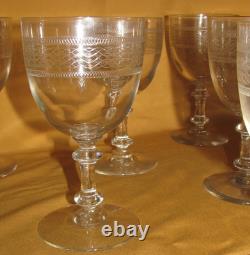 Lot de 6 verres à eau vin cristal Baccarat Saint-Louis frise gravée H 15 cm