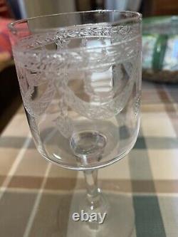 Lot de 7 verres en cristal gravé XIXe Empire guirlande laurier Baccarat st Louis