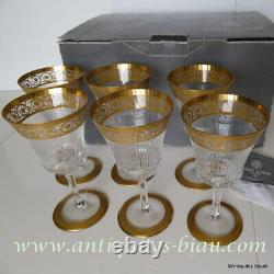 NEUF Boite 6 verre à eau 17.8cm Cristal Saint st Louis Thistle Or Cristal signé