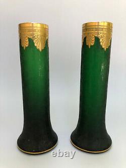 PAIRE DE VASES CRISTAL DE SAINT LOUIS MODELE NELLY VERT DORÉ H 20 cm
