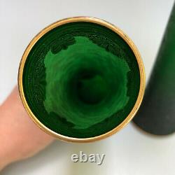 PAIRE DE VASES CRISTAL DE SAINT LOUIS MODELE NELLY VERT DORÉ H 20 cm