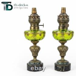 Paire Lampes Petrole Cristal Saint Louis Bronze Lamp Oil Crystal Glass 19th