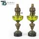 Paire Lampes Petrole Cristal Saint Louis Bronze Lamp Oil Crystal Glass 19th