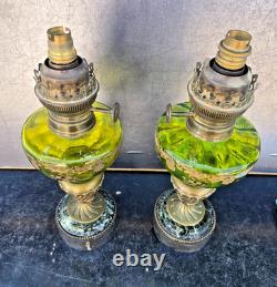 Paire Lampes Petrole Cristal Saint Louis Bronze Lamp Oil Crystal Glass 19th