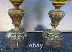 Paire Lampes Petrole Cristal Saint Louis Bronze Lamp Oil Crystal Glass 19th