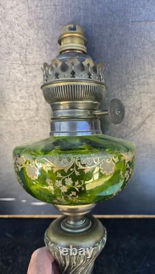 Paire Lampes Petrole Cristal Saint Louis Bronze Lamp Oil Crystal Glass 19th