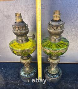 Paire Lampes Petrole Cristal Saint Louis Bronze Lamp Oil Crystal Glass 19th