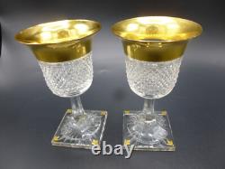 Paire Verre Baccarat Saint-louis Cristal Taille Pointes De Diamant Dorure A L'or