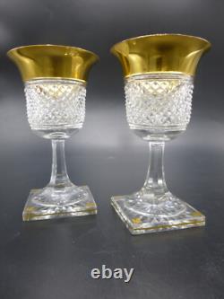 Paire Verre Baccarat Saint-louis Cristal Taille Pointes De Diamant Dorure A L'or
