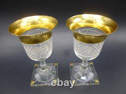 Paire Verre Baccarat Saint-louis Cristal Taille Pointes De Diamant Dorure A L'or