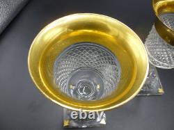 Paire Verre Baccarat Saint-louis Cristal Taille Pointes De Diamant Dorure A L'or