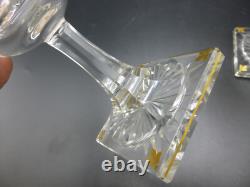 Paire Verre Baccarat Saint-louis Cristal Taille Pointes De Diamant Dorure A L'or