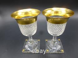 Paire Verre Baccarat Saint-louis Cristal Taille Pointes De Diamant Dorure A L'or