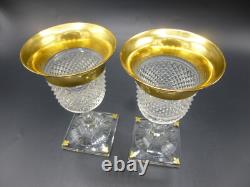 Paire Verre Baccarat Saint-louis Cristal Taille Pointes De Diamant Dorure A L'or