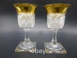 Paire Verre Baccarat Saint-louis Cristal Taille Pointes De Diamant Dorure A L'or