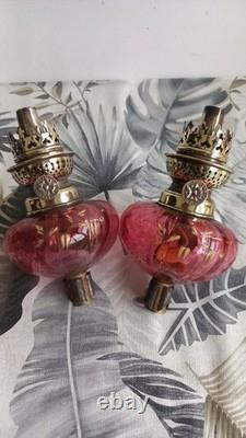 Paire d'ancienne lampe à pétrole de piano en cristal Saint-Louis ou Baccarat
