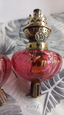 Paire d'ancienne lampe à pétrole de piano en cristal Saint-Louis ou Baccarat