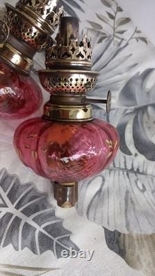 Paire d'ancienne lampe à pétrole de piano en cristal Saint-Louis ou Baccarat