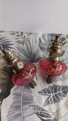 Paire d'ancienne lampe à pétrole de piano en cristal Saint-Louis ou Baccarat
