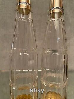 Paire de flacons bouteilles en cristal Baccarat Saint Louis et argent massif