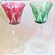 Paire De Verres &agrave; Vin En Cristal Saint-louis Mod&egrave;le Camargue Rouge Et Vert 20 Cm