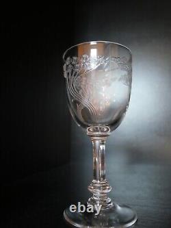 Rare 6 verres 5 eau 1 vin cristal Art déco Nouveau Gavé fleur Saint ST Louis