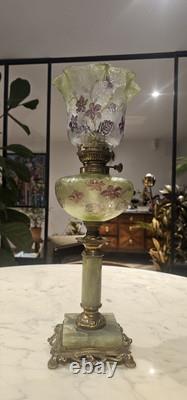 Rare Lampe A Petrole Réservoir Tulipe En Cristal De St Louis Ou Baccarat 1900