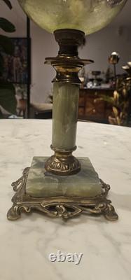 Rare Lampe A Petrole Réservoir Tulipe En Cristal De St Louis Ou Baccarat 1900