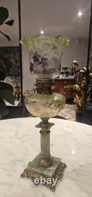 Rare Lampe A Petrole Réservoir Tulipe En Cristal De St Louis Ou Baccarat 1900
