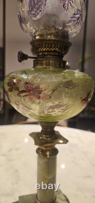 Rare Lampe A Petrole Réservoir Tulipe En Cristal De St Louis Ou Baccarat 1900