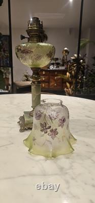 Rare Lampe A Petrole Réservoir Tulipe En Cristal De St Louis Ou Baccarat 1900