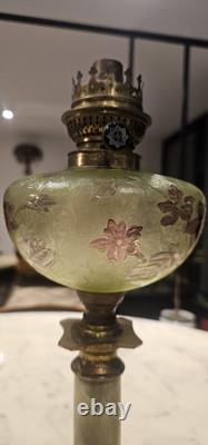 Rare Lampe A Petrole Réservoir Tulipe En Cristal De St Louis Ou Baccarat 1900