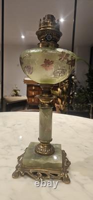 Rare Lampe A Petrole Réservoir Tulipe En Cristal De St Louis Ou Baccarat 1900