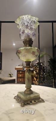 Rare Lampe A Petrole Réservoir Tulipe En Cristal De St Louis Ou Baccarat 1900