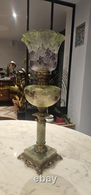 Rare Lampe A Petrole Réservoir Tulipe En Cristal De St Louis Ou Baccarat 1900