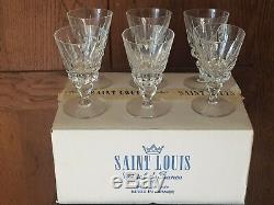 Rare Serie De 6 Grand Verres A Vin En Cristal De Saint Louis Mod. Guernesey
