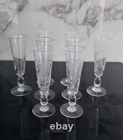 Rare Serie De 8 Flutes A Champagne En Cristal Gravé Xixéme Baccarat Ou St Louis