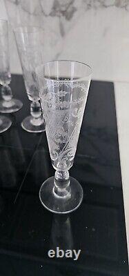 Rare Serie De 8 Flutes A Champagne En Cristal Gravé Xixéme Baccarat Ou St Louis