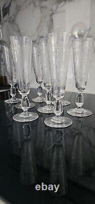 Rare Serie De 8 Flutes A Champagne En Cristal Gravé Xixéme Baccarat Ou St Louis