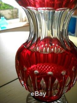 Rare Vase Cristal Multicouche Rouge Modele Tommy St Louis