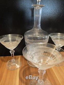 Rare ensemble carafe et 3 verres en cristal SAINT ST LOUIS Variante TOMMY 1900