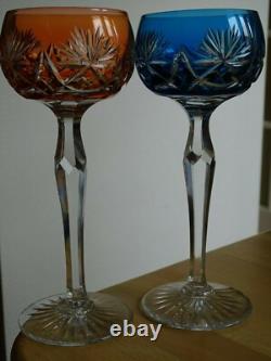 SAINT LOUIS 2 ANCIENS VERRES A VIN ROEMER CRISTAL DOUBLER COLORER ht 20 cm